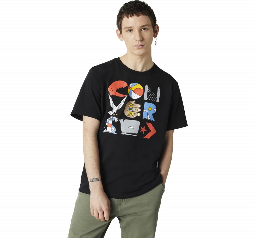 Camiseta Converse WRECKING CREW ART Homem Pretas 427309CFH